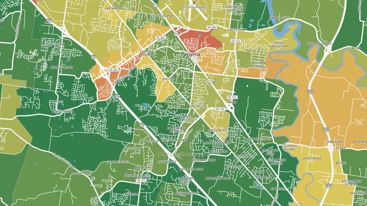Smyrna, TN Map of Robbery Rates