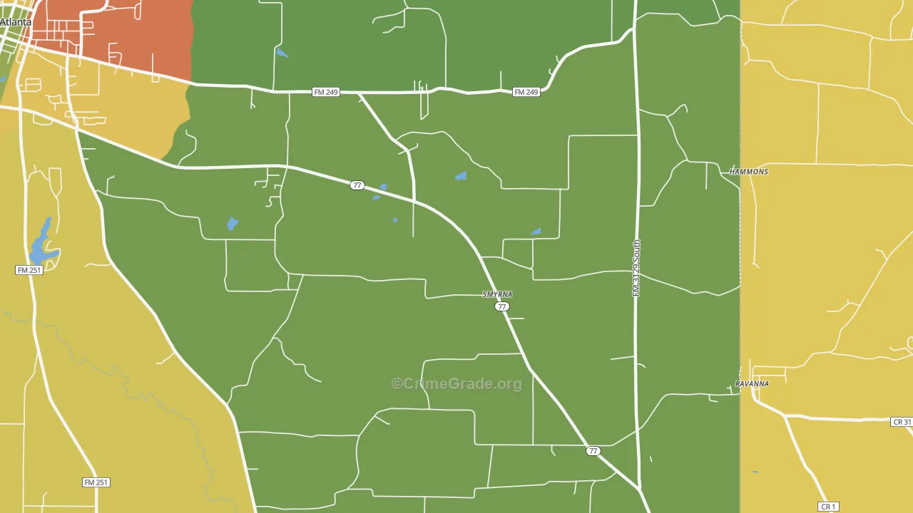 Smyrna, TX Map of Robbery Rates