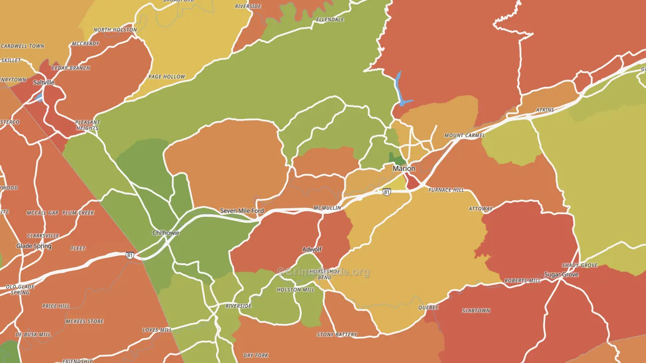 Smyth County, VA Map of Robbery Rates