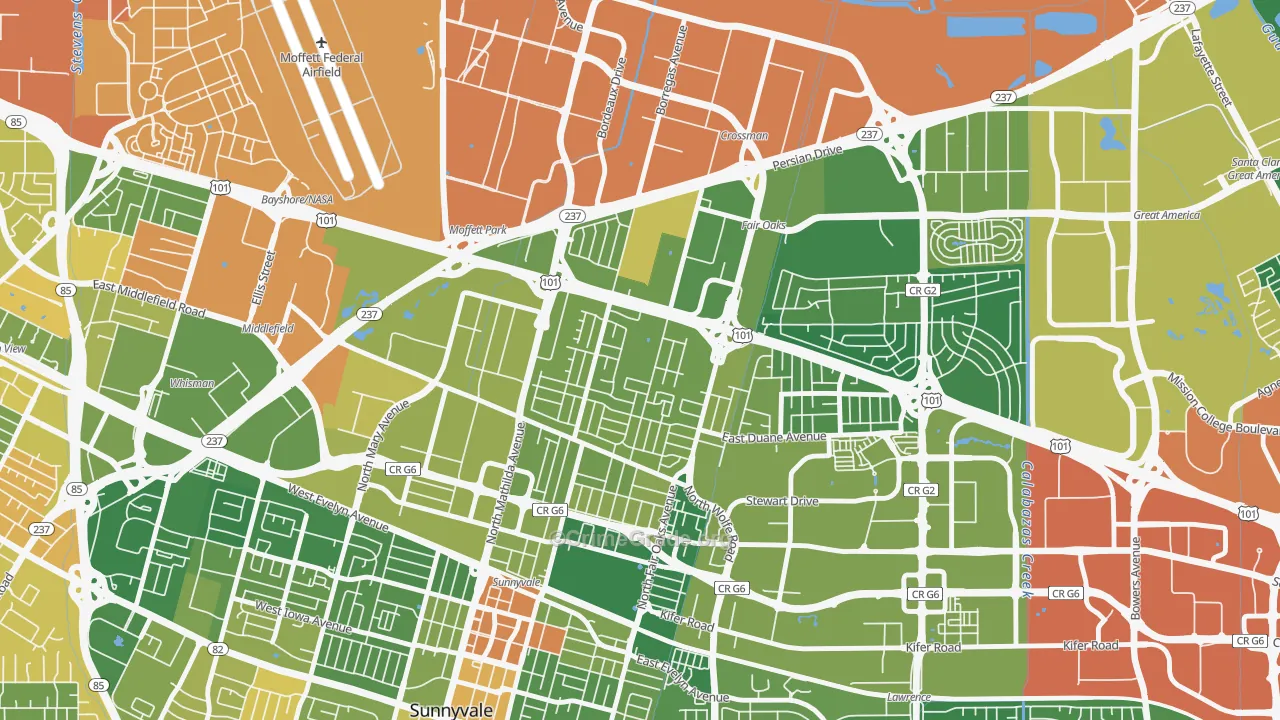 Snail, Sunnyvale, CA Map of Robbery Rates
