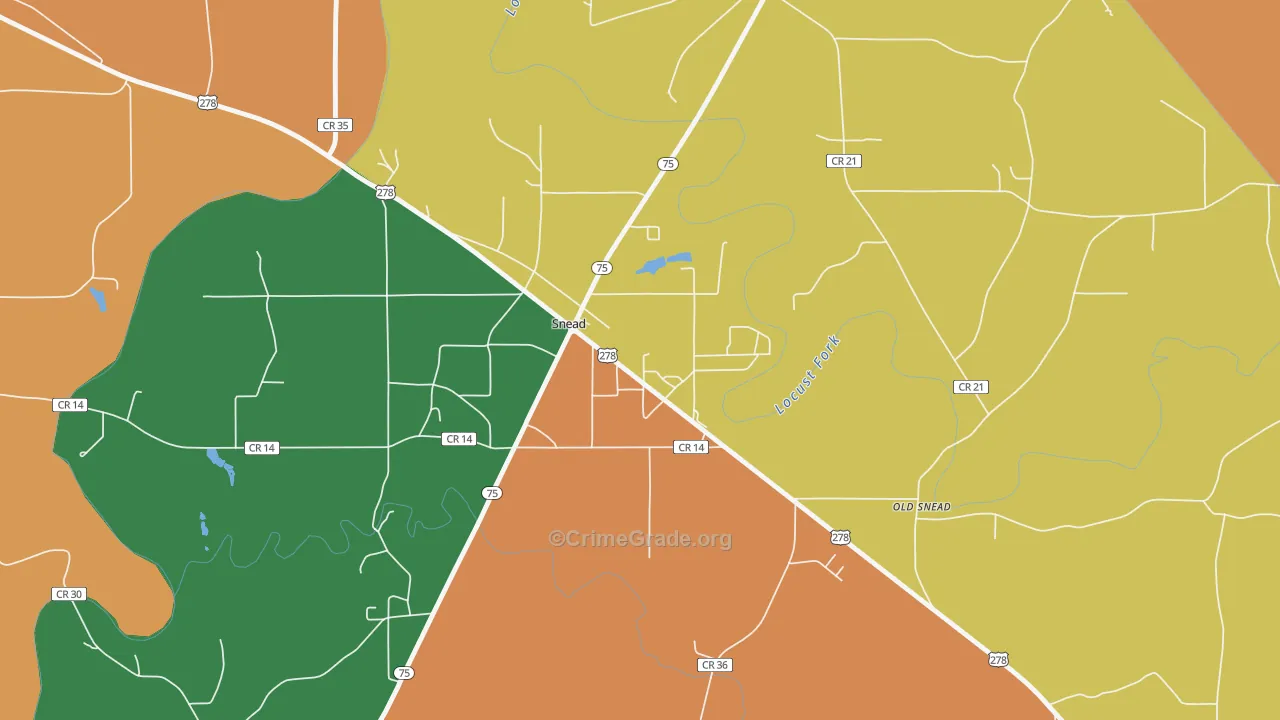 Snead, AL Map of Robbery Rates
