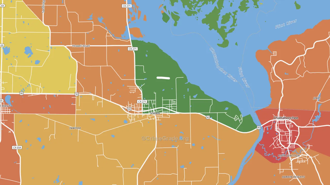 Sneads, FL Map of Robbery Rates