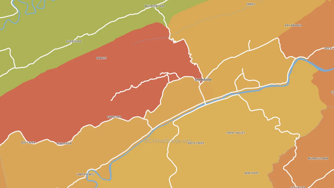 Sneedville, TN Map of Robbery Rates