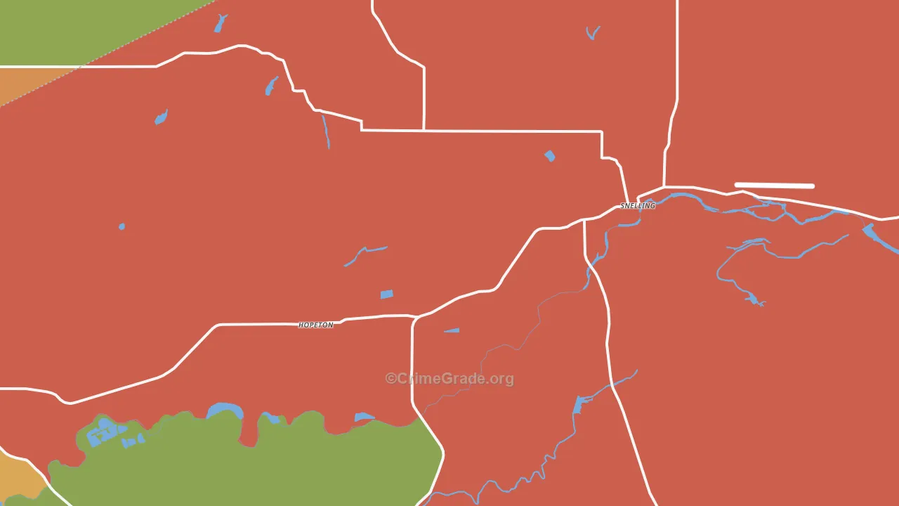Snelling, CA Map of Robbery Rates