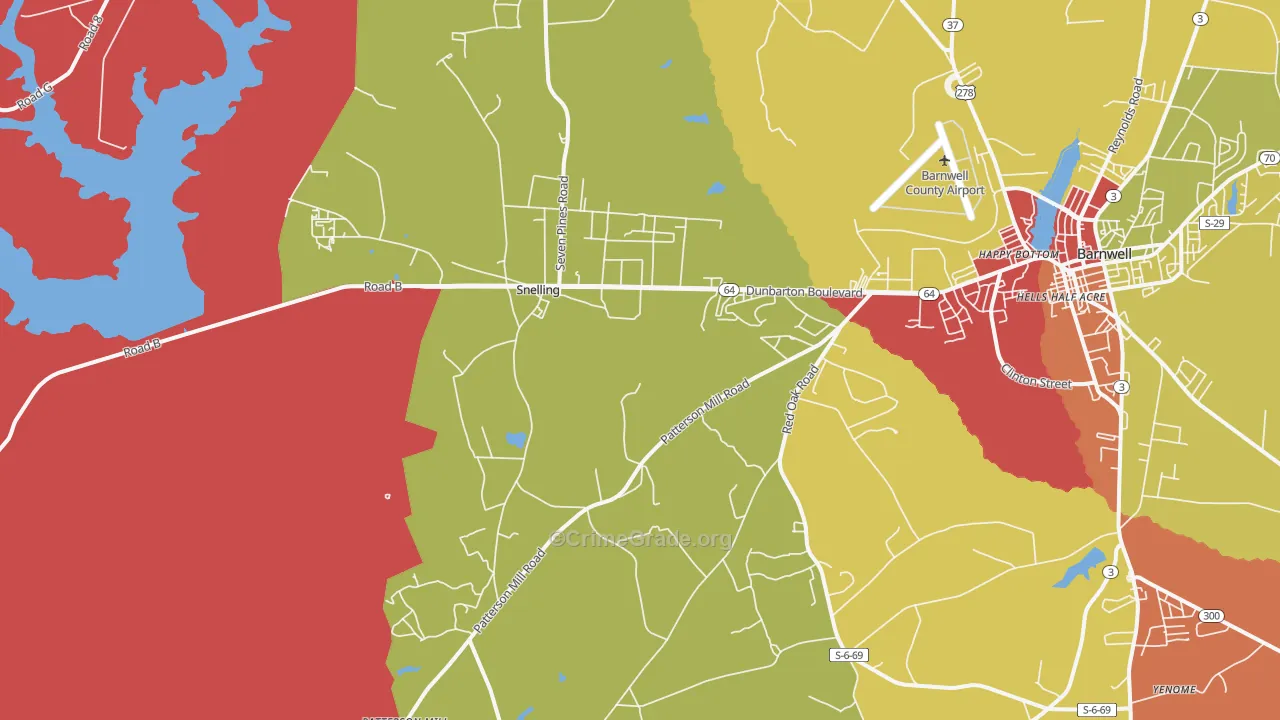 Snelling, SC Map of Robbery Rates