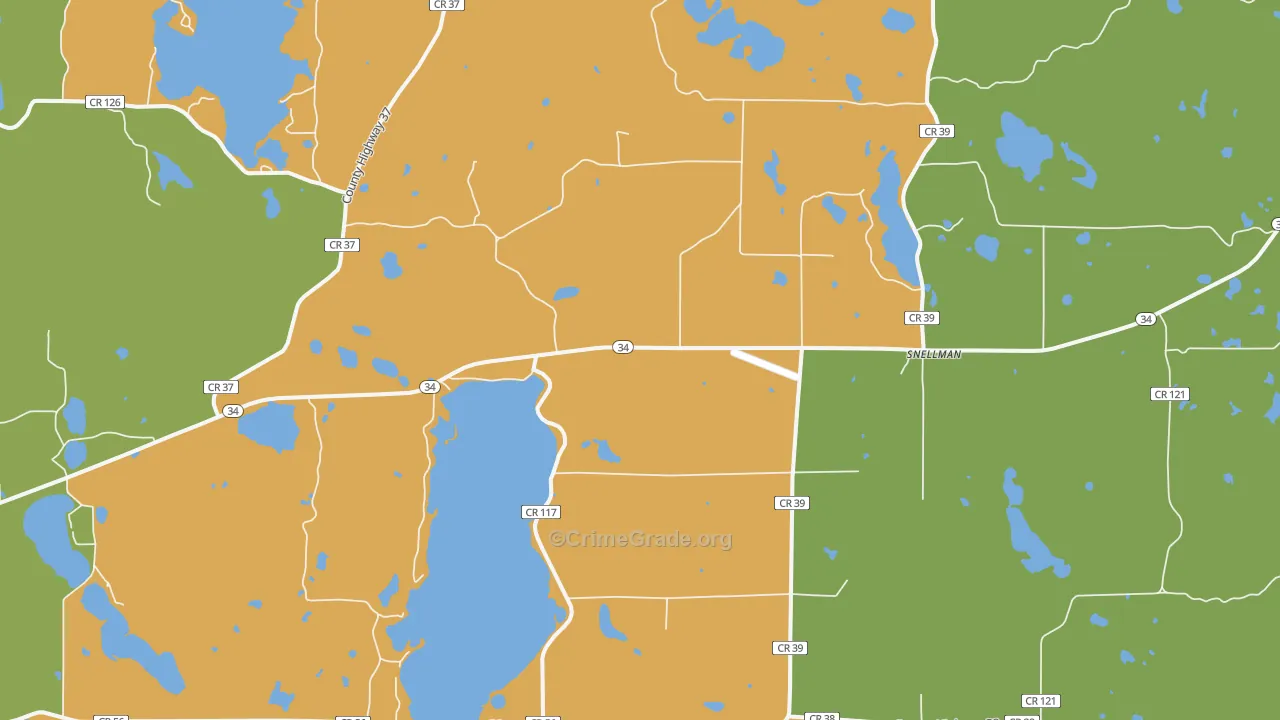 Snellman, MN Map of Robbery Rates