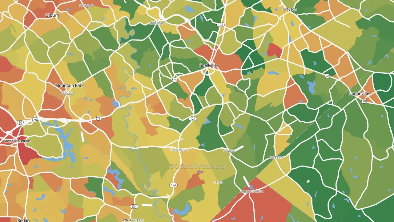 Snellville, GA Map of Robbery Rates