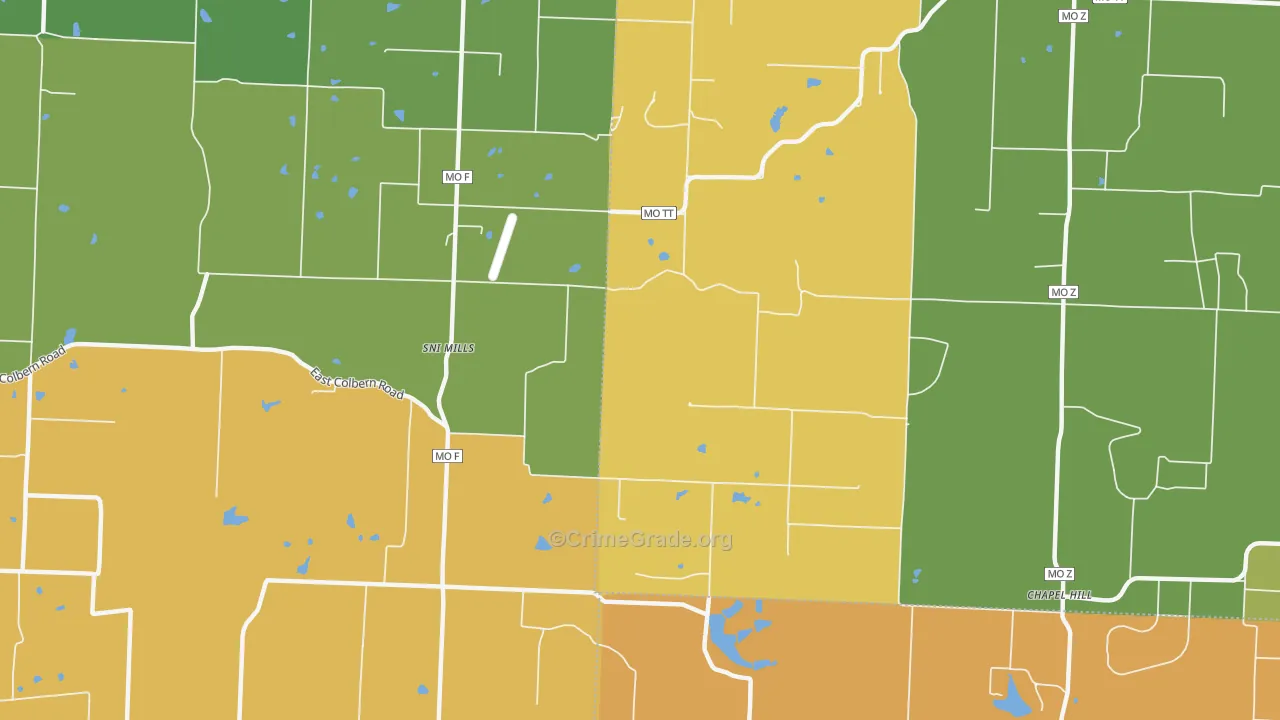 Sni Mills, MO Map of Robbery Rates