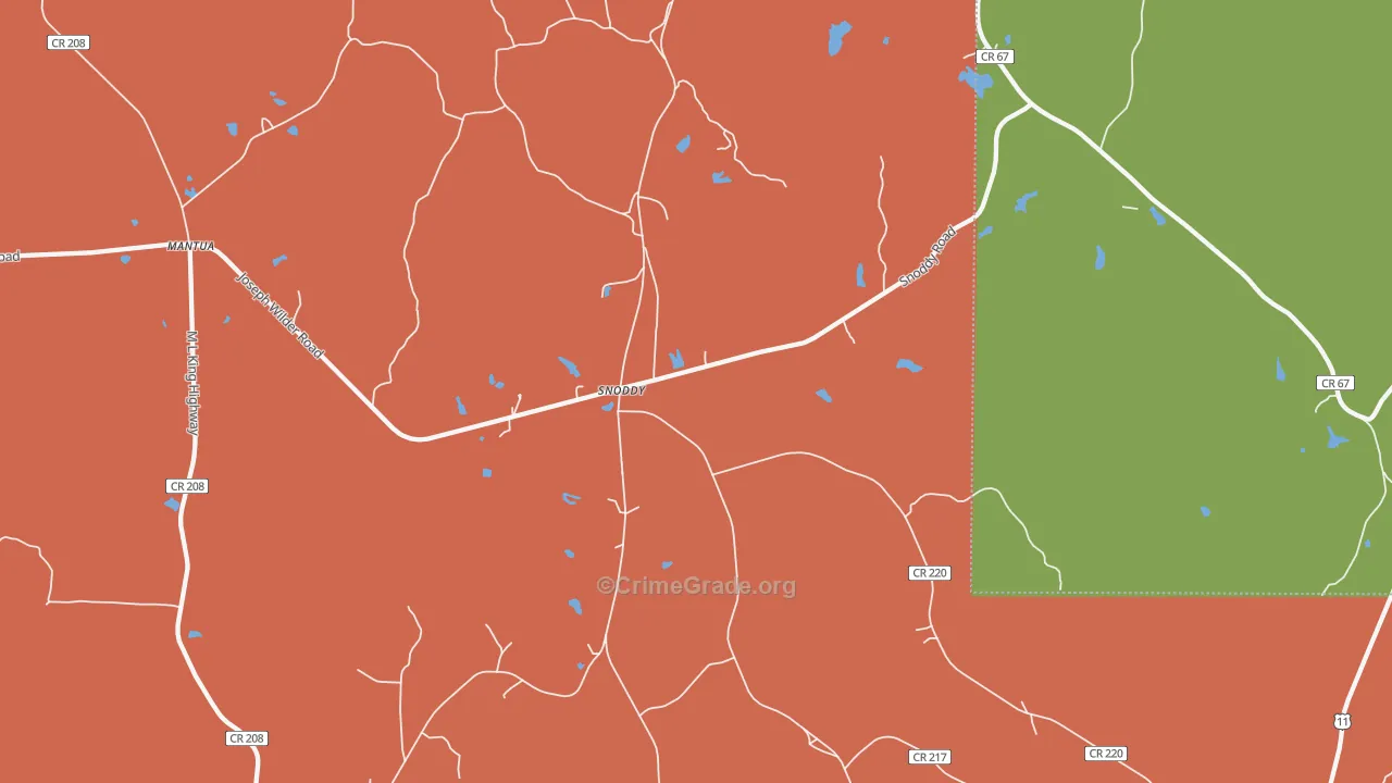 Snoddy, AL Map of Robbery Rates