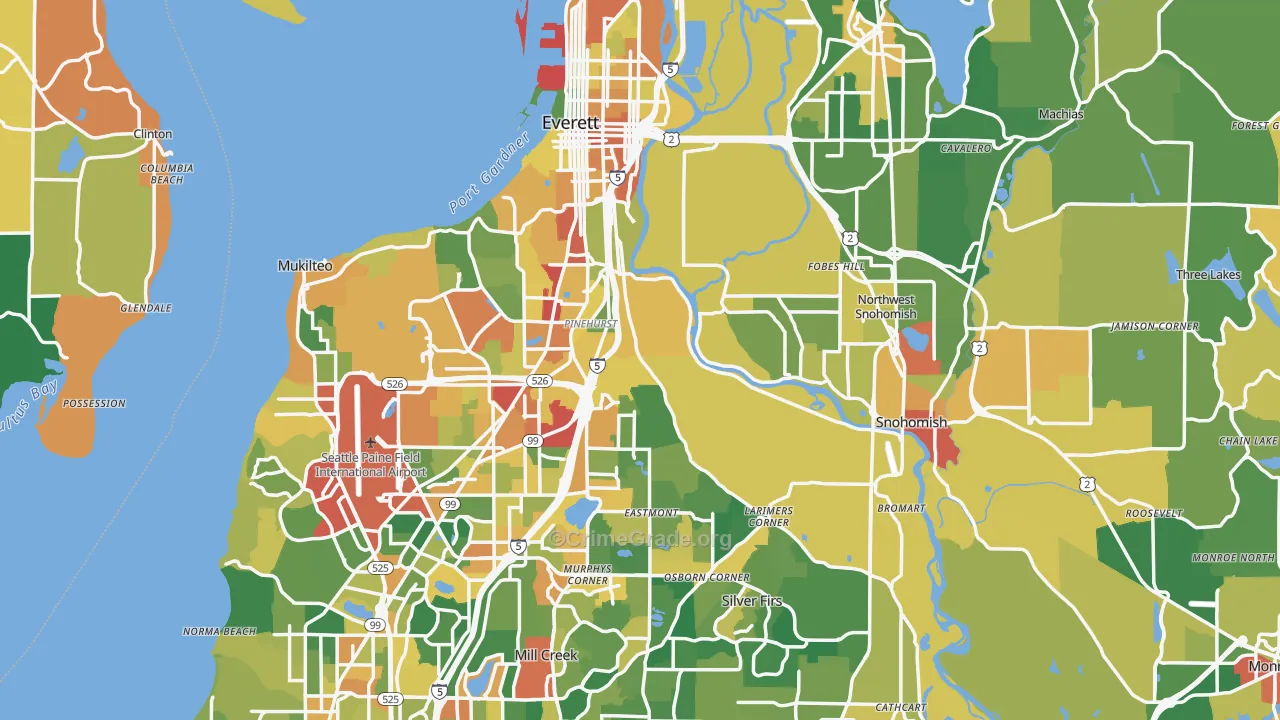 Snohomish County, WA Map of Robbery Rates