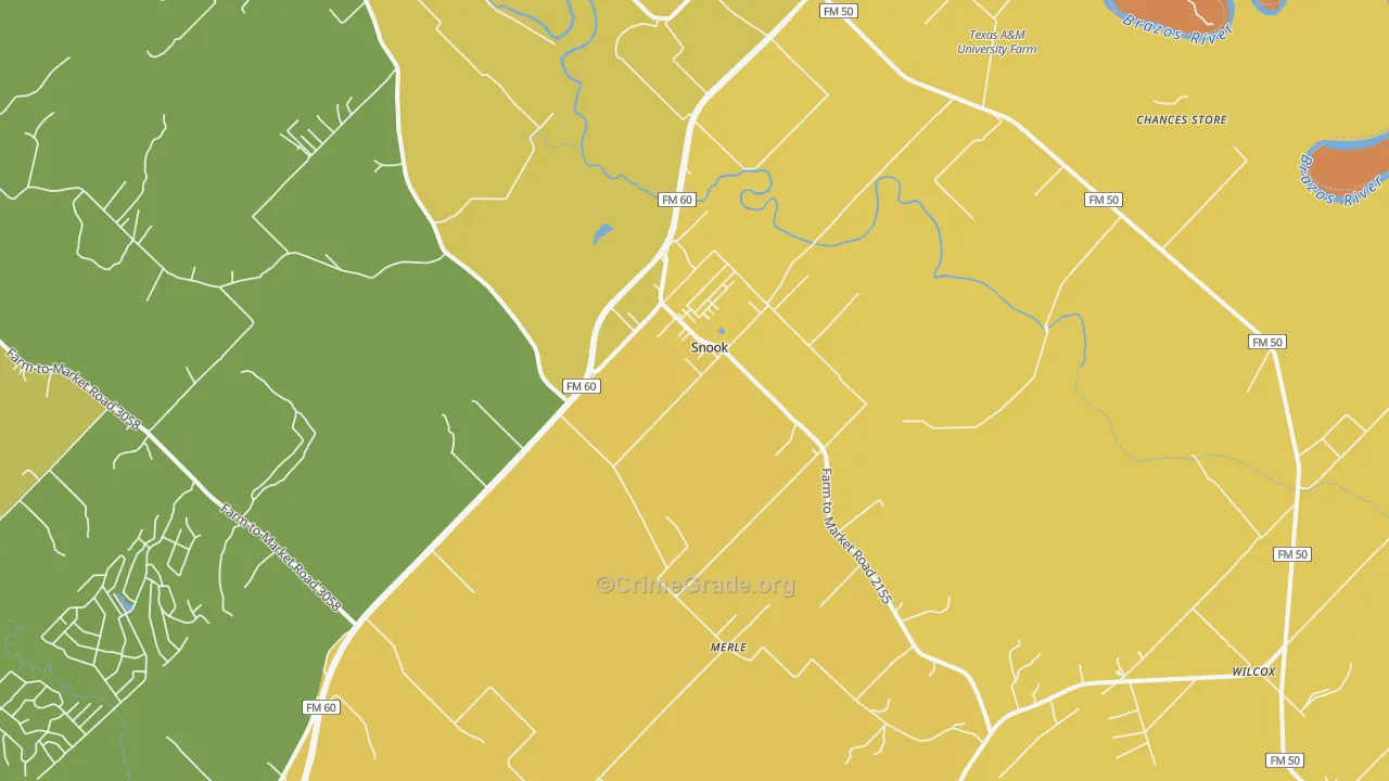 Snook, TX Map of Robbery Rates