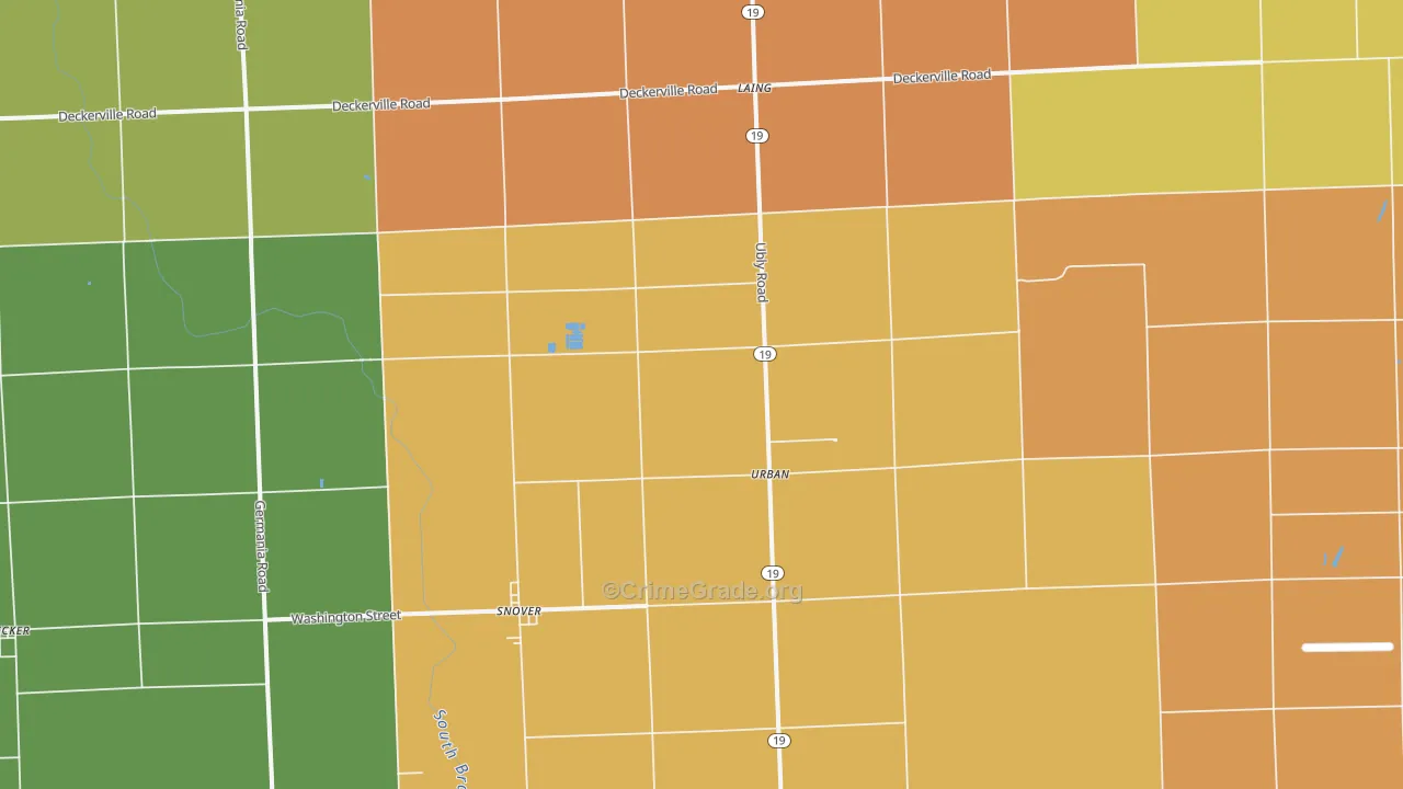 Snover, MI Map of Robbery Rates