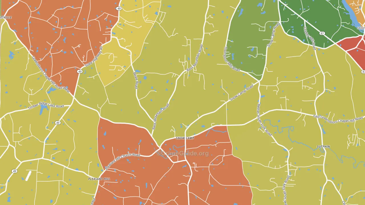Snow Camp, NC Map of Robbery Rates