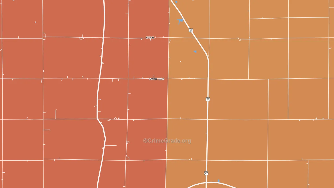 Snow Hill, IN Map of Robbery Rates