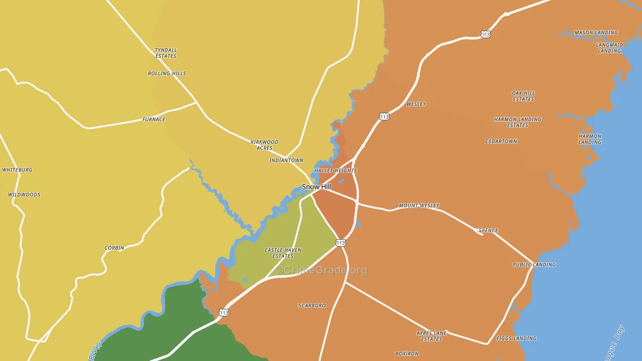 Snow Hill, MD Map of Robbery Rates