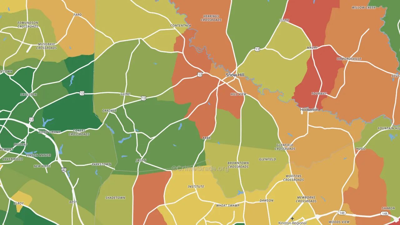 Snow Hill, NC Map of Robbery Rates