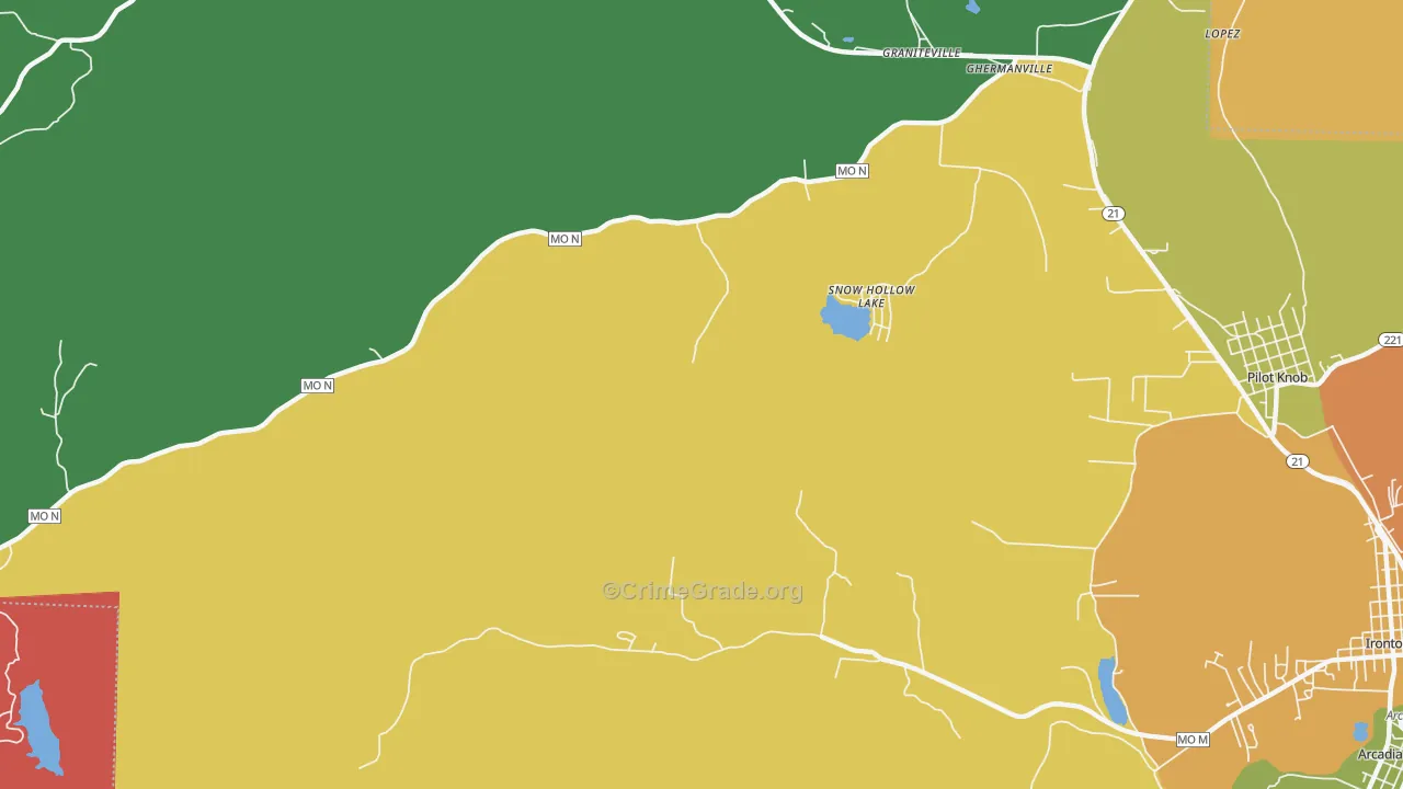 Snow Hollow Lake, MO Map of Robbery Rates