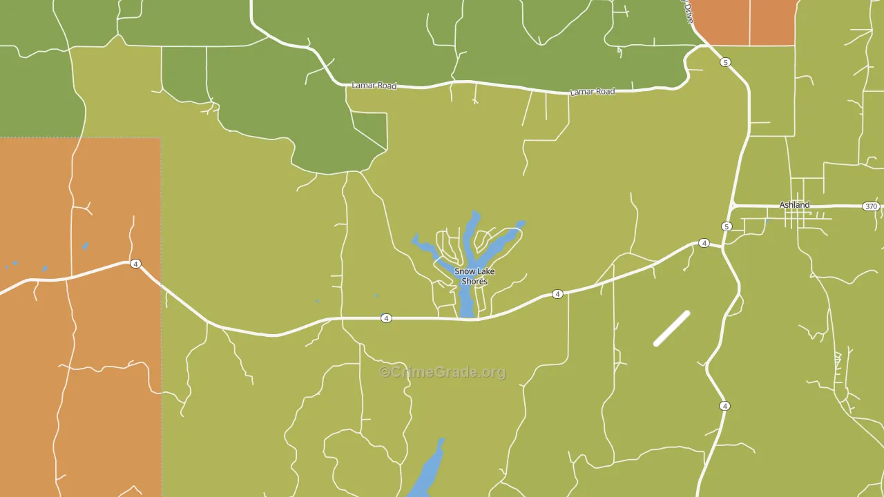 Snow Lake Shores, MS Map of Robbery Rates