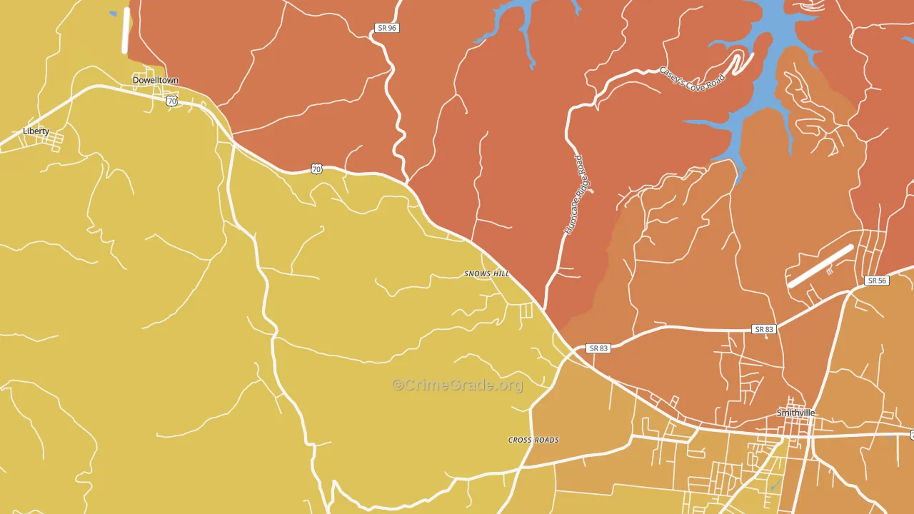 Snows Hill, TN Map of Robbery Rates