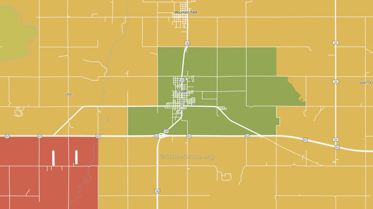 Snyder, OK Map of Robbery Rates