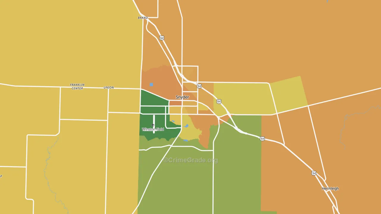 Snyder, TX Map of Robbery Rates