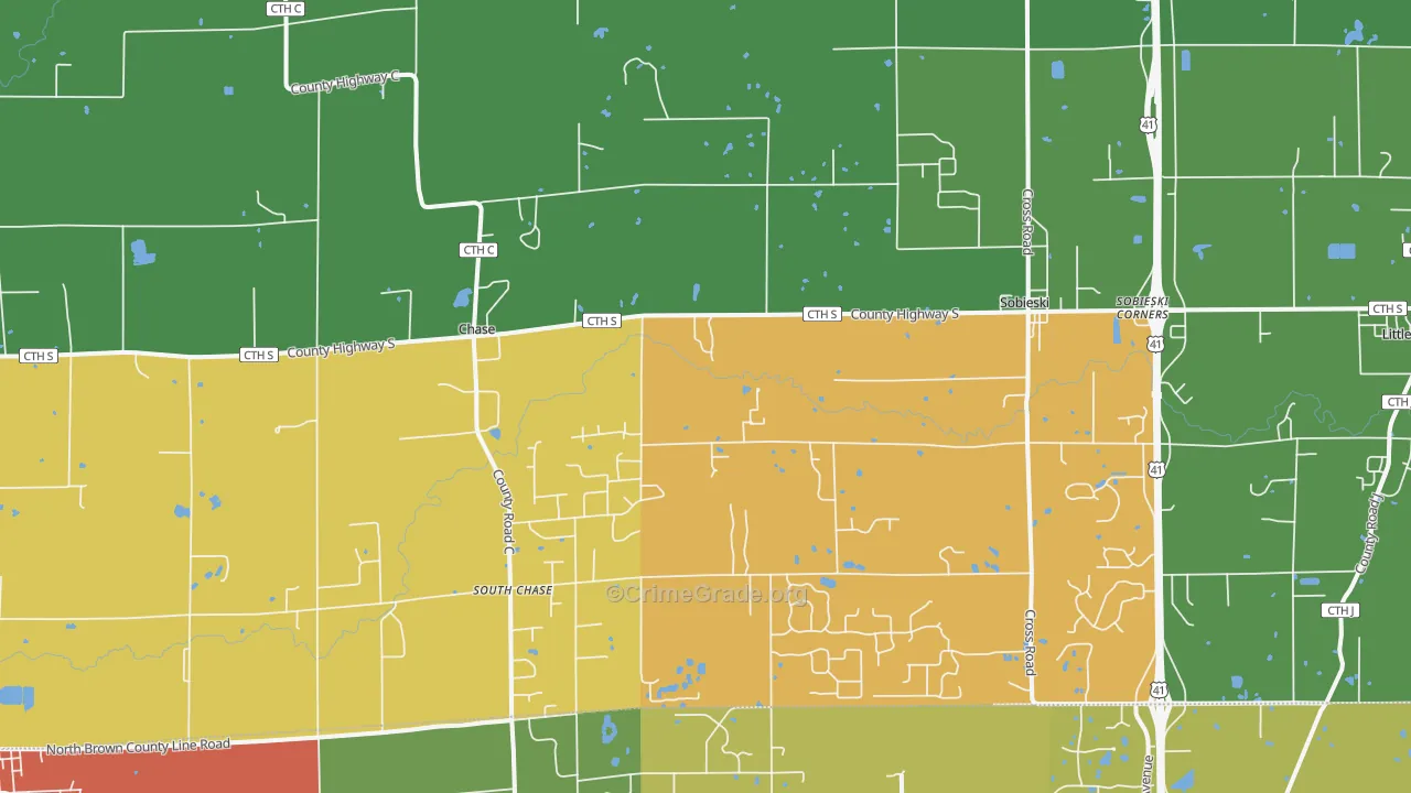 Sobieski, WI Map of Robbery Rates
