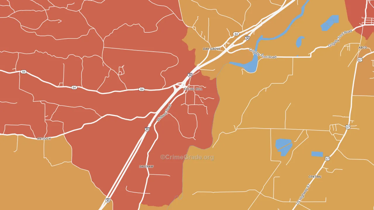 Social Hill, AR Map of Robbery Rates