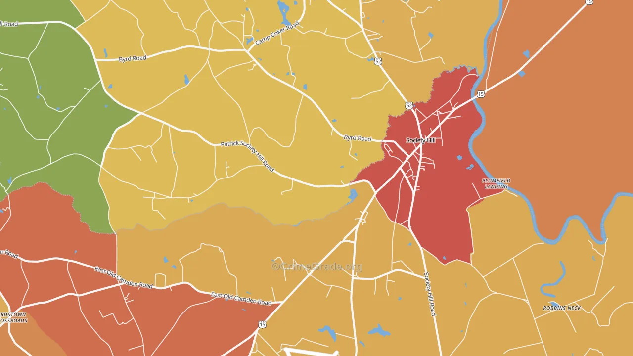 Society Hill, SC Map of Robbery Rates