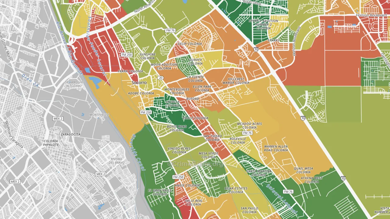 Socorro, TX Map of Robbery Rates