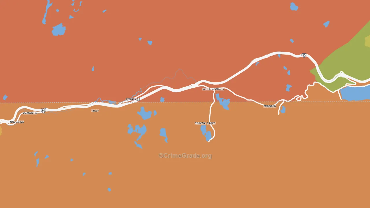 Soda Springs, CA Map of Robbery Rates