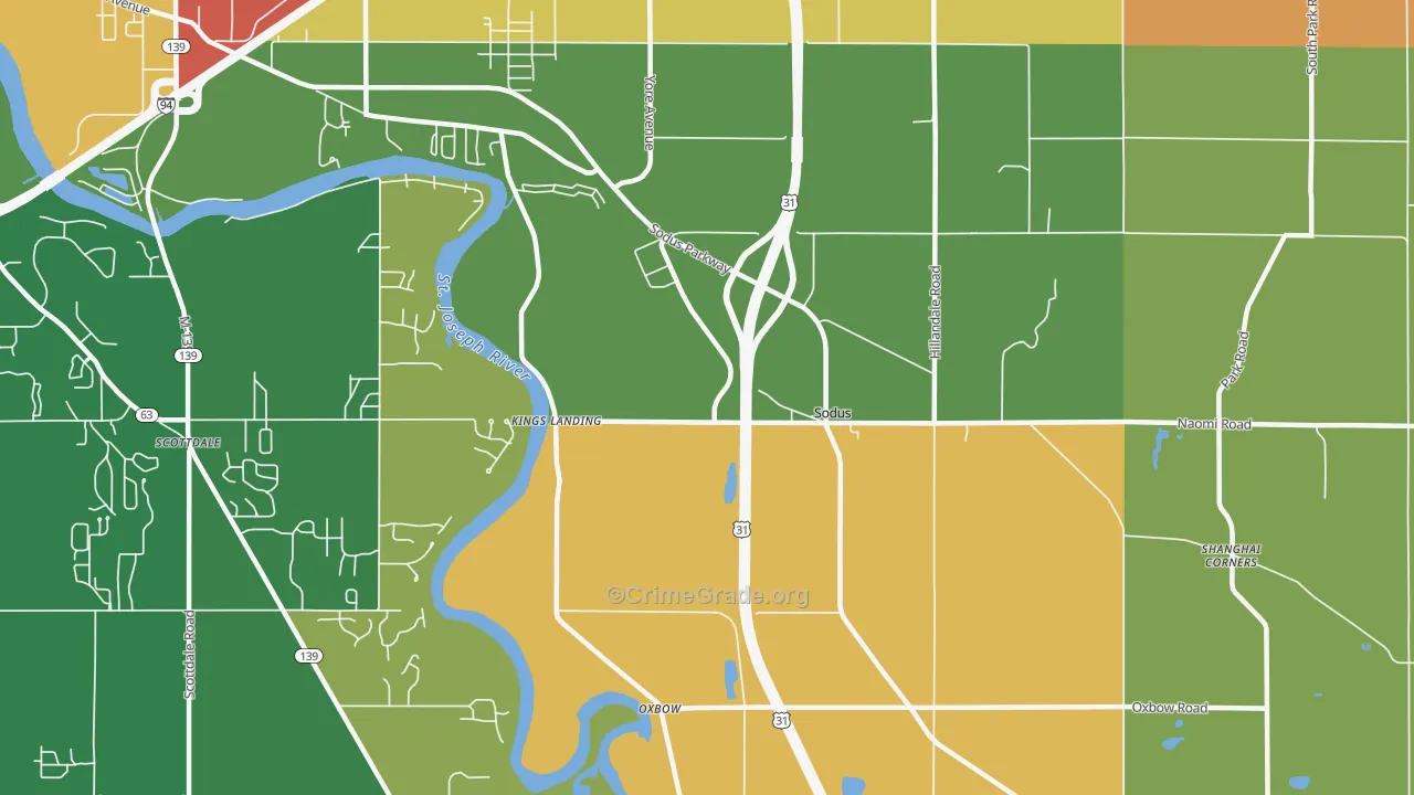 Sodus, MI Map of Robbery Rates
