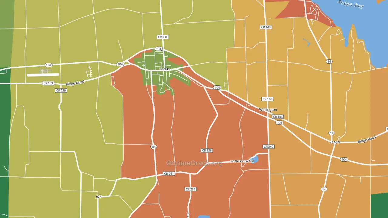 Sodus, NY Map of Robbery Rates