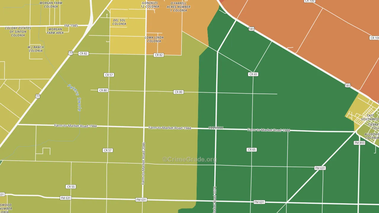 Sodville, TX Map of Robbery Rates