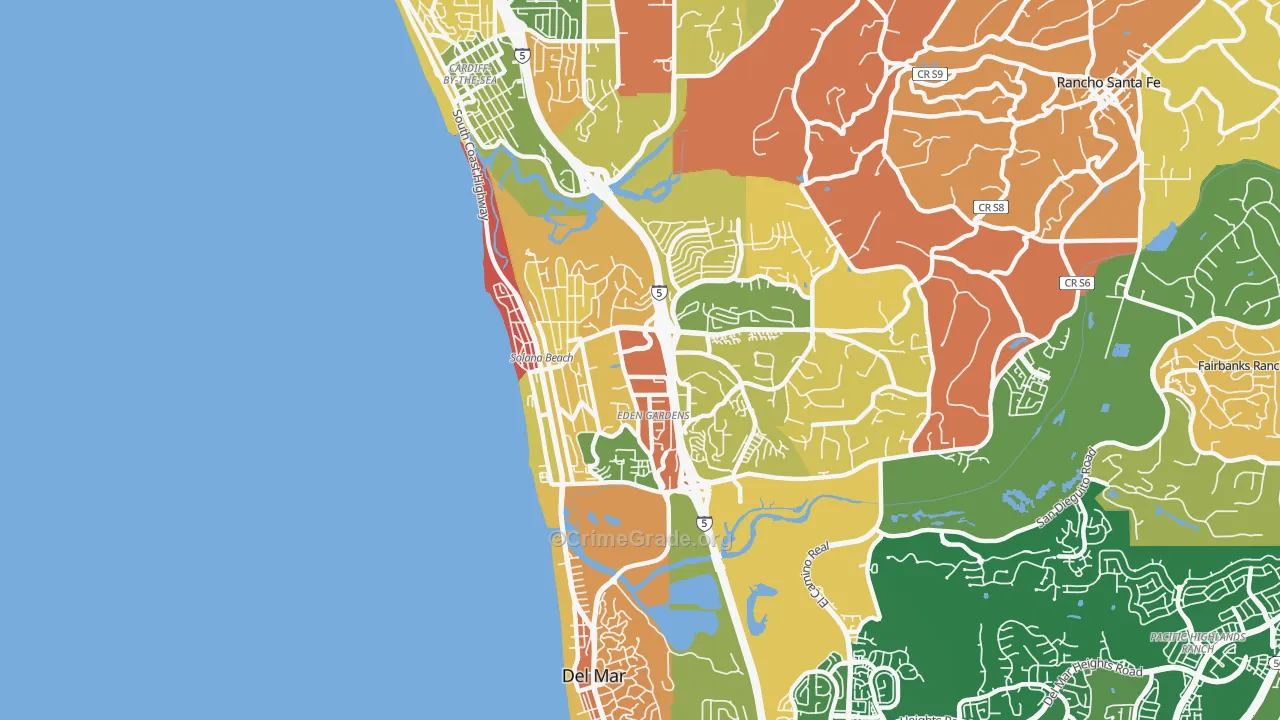 Solana Beach, CA Map of Robbery Rates