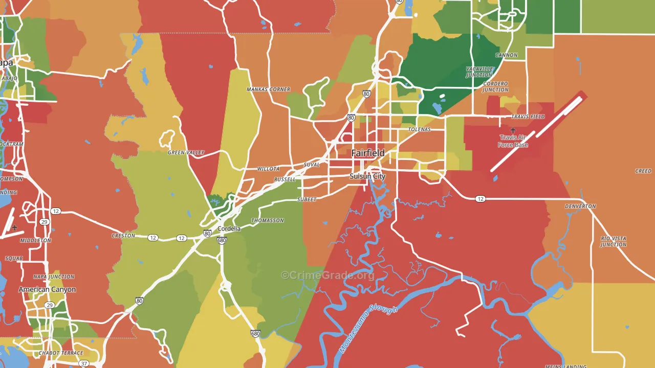Solano County, CA Map of Robbery Rates