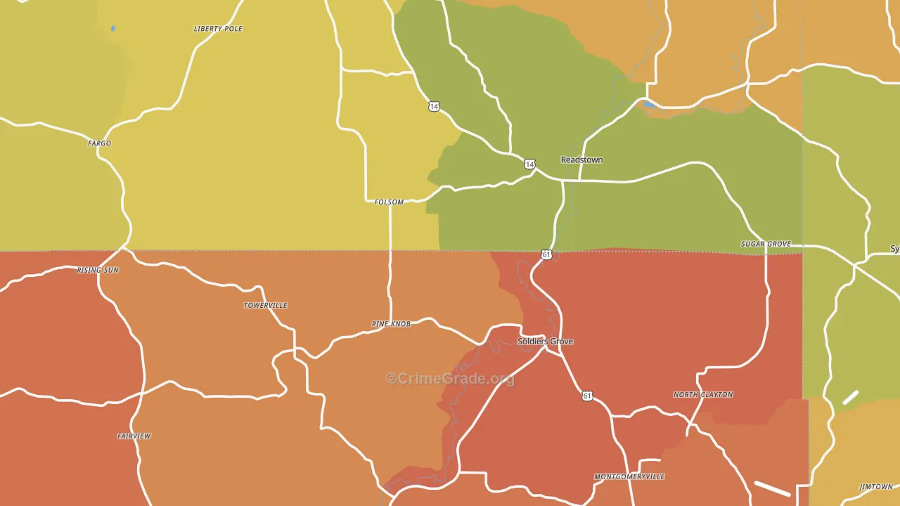 Soldiers Grove, WI Map of Robbery Rates