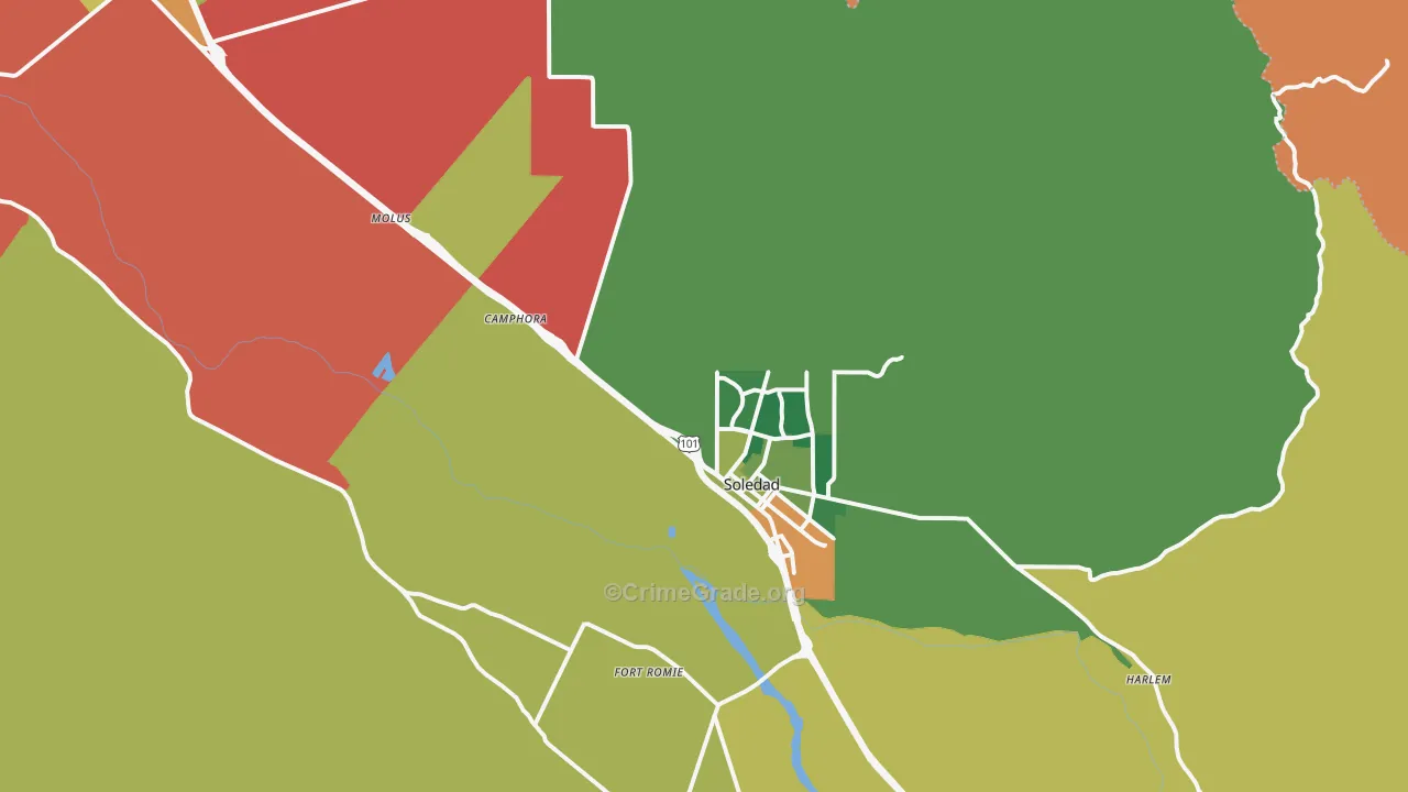 Soledad, CA Map of Robbery Rates