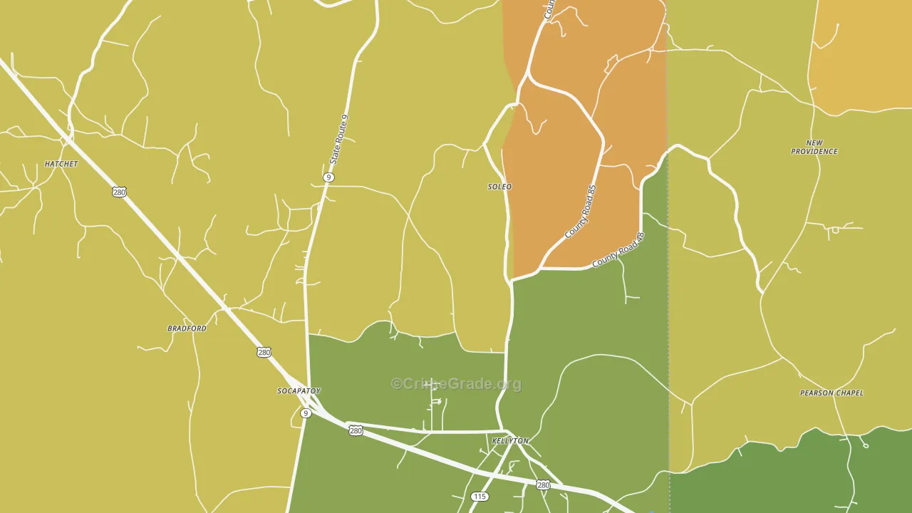 Soleo, AL Map of Robbery Rates
