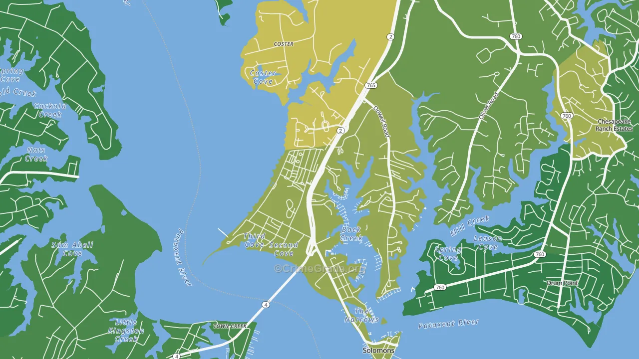 Solomons, MD Map of Robbery Rates
