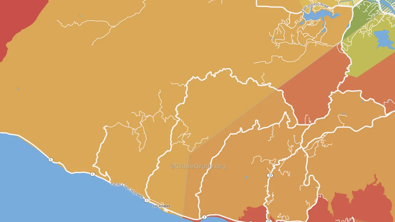 Solromar, CA Map of Robbery Rates