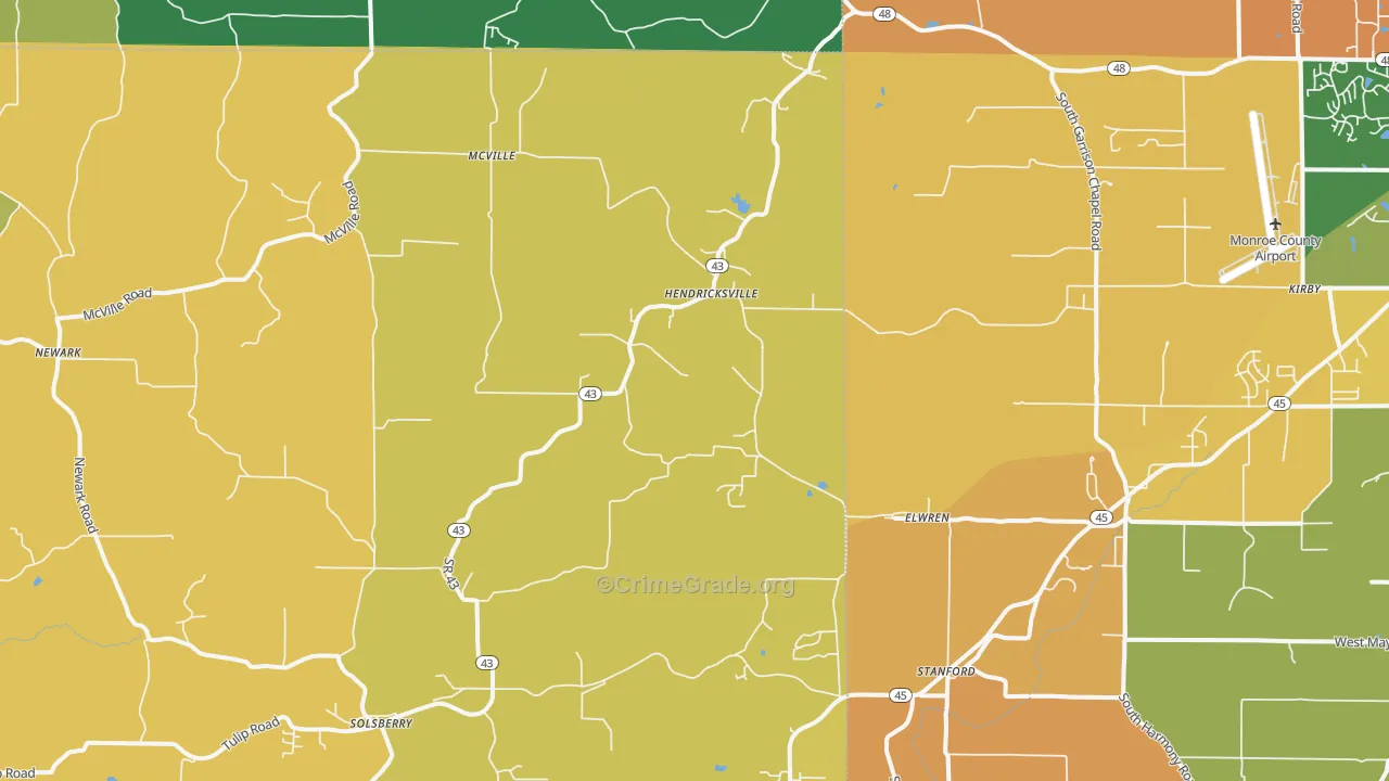 Solsberry, IN Map of Robbery Rates
