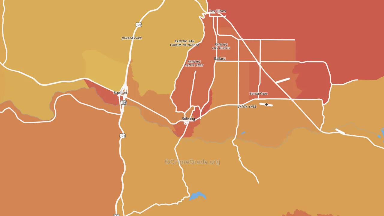 Solvang, CA Map of Robbery Rates