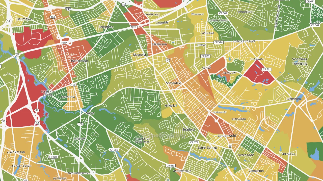 Somerdale, NJ Map of Robbery Rates