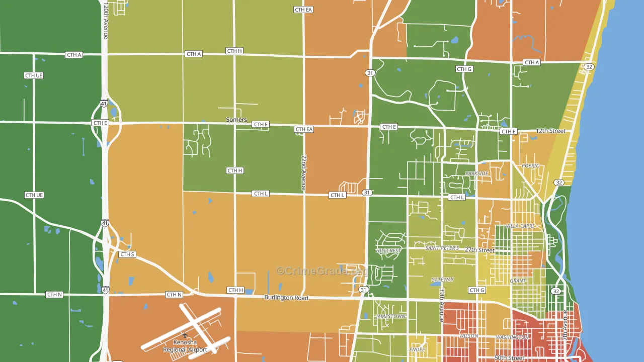 Somers, WI Map of Robbery Rates