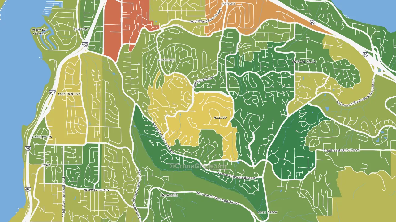 Somerset, Bellevue, WA Map of Robbery Rates