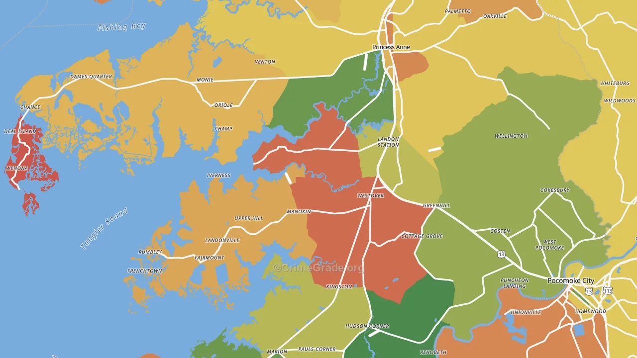 Somerset County, MD Map of Robbery Rates