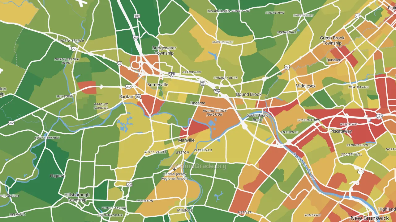 Somerset County, NJ Map of Robbery Rates