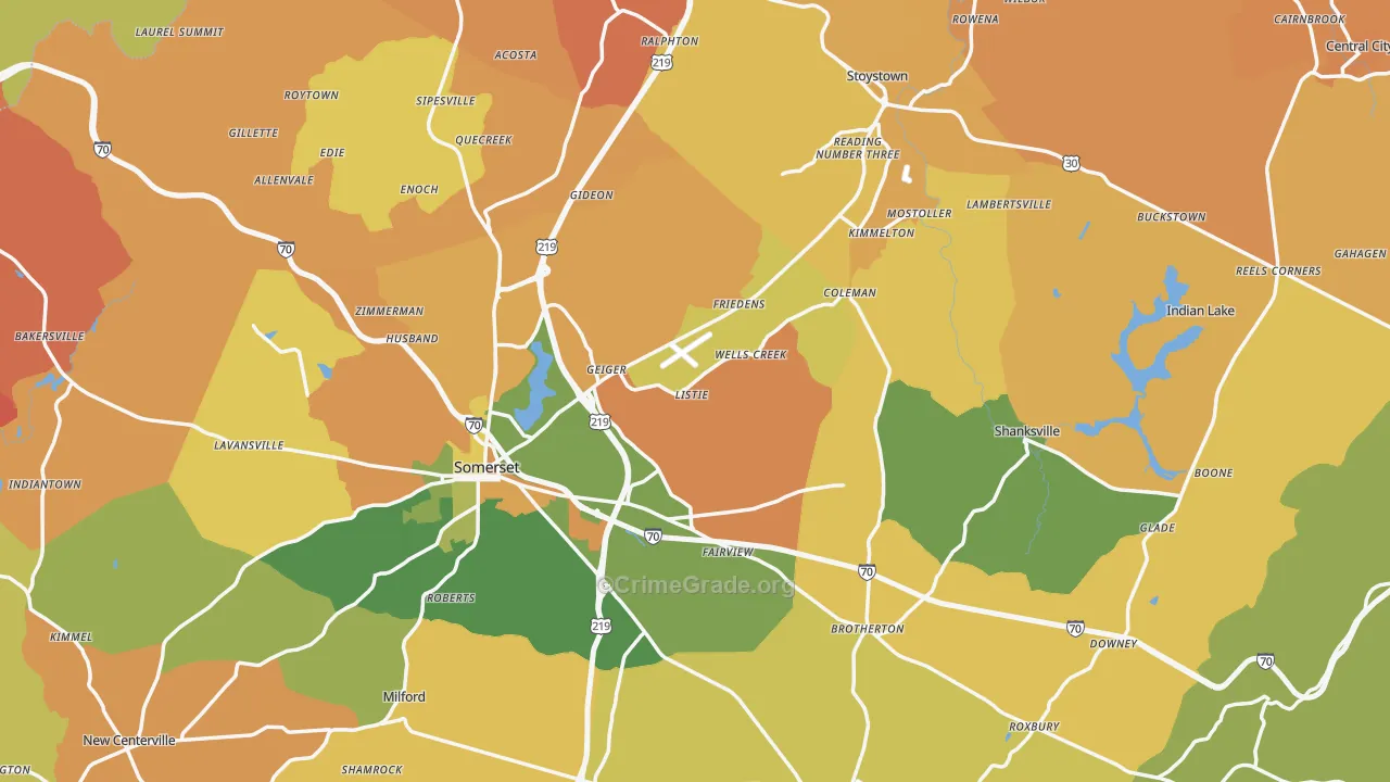 Somerset County, PA Map of Robbery Rates