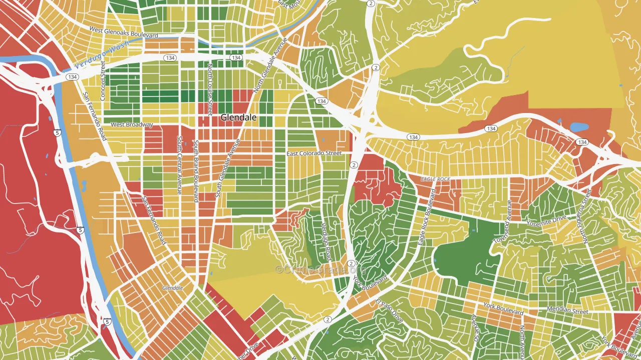Somerset, Glendale, CA Map of Robbery Rates