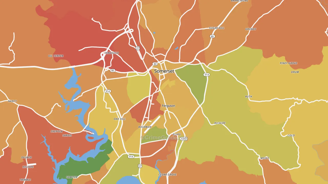 Somerset, KY Map of Robbery Rates